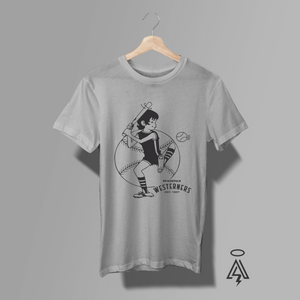 This retro-inspired heather gray tee captures the throwback illustration of a young slugger mid-swing, finished with bold varsity lettering: PHOENIX WESTERNERS – Est. 1957.