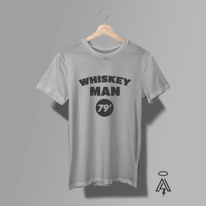 Heather Gray t-shirt with 'WHISKEY MAN 79' text.