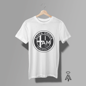 A mockup of the  iconic Alfa Romeo badge and reimagines it with a powerful biblical twist; The design features “Alpha Omega” framing a modern cross and the declaration “I AM – Revelation 22:13,” blending motorsport attitude with spiritual conviction.