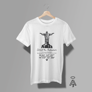 This Christ the Redeemer coordinates tee honors one of the most powerful and recognizable monuments on Earth — the towering guardian of Rio de Janeiro that has watched over Brazil for generations.
The design features the iconic silhouette of Cristo Redentor standing high above Corcovado Mountain, arms outstretched in welcome. 