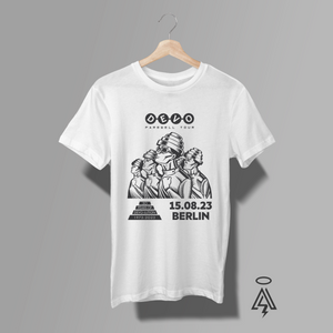 This Devo Farewell Tour – Berlin ’23 tee captures the spirit of one of new wave’s most influential and visually iconic bands.
The graphic features Devo’s legendary energy-dome–capped figures in a striking, monochrome illustration — instantly recognizable to fans.15.08.23 – Berlin, marking a final chapter moment from their farewell tour. A subtle badge reads “50 Years of De-Evolution 1973–2023,” honoring the band’s half-century legacy.