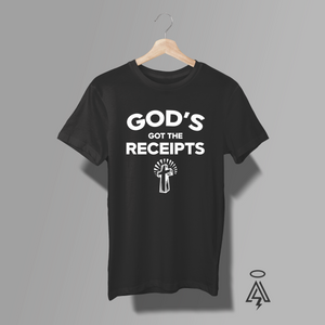 This “God’s Got the Receipts” tee flips a viral slang phrase into a powerful reminder that nothing goes unseen and nothing goes unpaid. 
Inspired by the modern meaning of “having the receipts” — proof, evidence, screenshots — this shirt delivers a deeper message:
God keeps the ultimate record.
He sees. He knows. He settles the score.