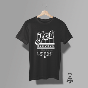 A tribute to one of the most iconic record labels of the '70s and '80s, this Coordinates Collection design celebrates the legendary home of Electric Light Orchestra, Ozzy Osbourne, Alan Parsons Project, Men at Work, and countless other classic artists who defined an era. Featuring the instantly recognizable Jet Records logo, the original London headquarters address, and the exact geographic coordinates of where music history was made.