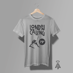 This heather gray London Calling 79' tee channels the raw electricity of The Clash at their peak.