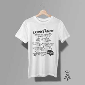 This “The Lord’s Prayer” graphic tee turns one of the most powerful prayers ever spoken into bold, everyday streetwear. The design blends modern typography, hand-drawn doodle icons, and playful line art to create a look that feels fresh, expressive, and full of life — not stiff or traditional.
It feels like faith meets creativity. Scripture meets street art.