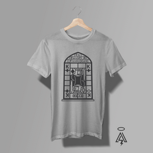 The shirt inspired by the original Album cover-The illustration resembles a stained-glass window, cathedral arch, which adds a sense of: fate or destiny.reinforcing the concept of: chance or the “turn” of fortune. Hence "Turn of a Friendly Card."