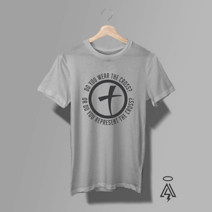 This bold, heather gray thought-provoking tee asks one of the most honest questions a believer can face: “Do you wear the Cross? Or do you represent the Cross?”