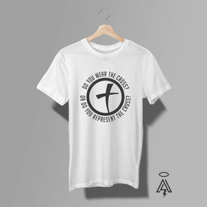 This bold, white thought-provoking tee asks one of the most honest questions a believer can face: “Do you wear the Cross? Or do you represent the Cross?”