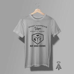 This heather gray tee flips one of the most iconic slogans of all time on its head with a little humor and a lot of heavenly perspective. “What happens in Vegas stays in Vegas…But Jesus Knows."